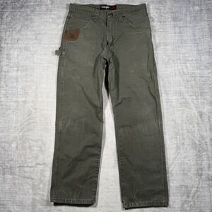 Wrangler Riggs Pants Mens 32x30 Moss Green Ripstop Utility Workwear Carpenter